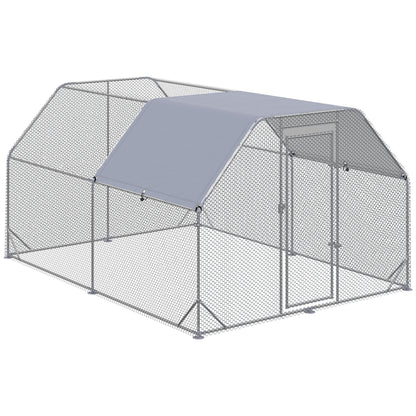 Chicken Coop Free Range Enclosure, 280 x 380 x 195 cm Chicken Cage with Door, Chicken Enclosure with Water-Resistant Sunshade Roof, Poultry Coop for 10-12 Chickens, Oxford, Silver