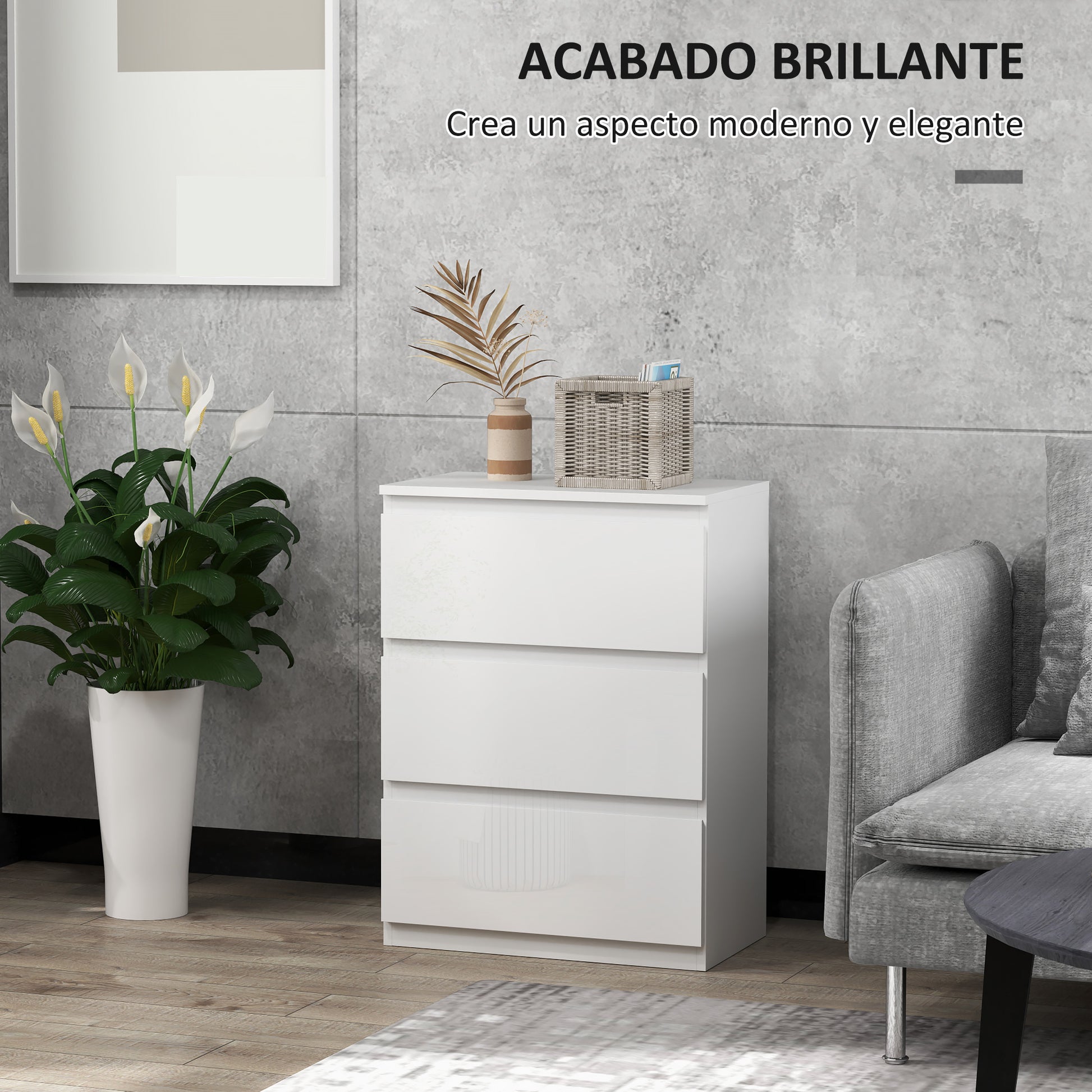 Chest of Drawers with 3 Drawers Modern Bedroom Chest of Drawers with Anti-tip Design Dresser for Living Room Hallway 55x34x75 cm Bright White