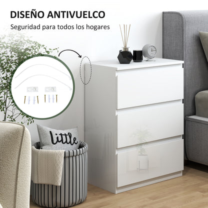 Chest of Drawers with 3 Drawers Modern Bedroom Chest of Drawers with Anti-tip Design Dresser for Living Room Hallway 55x34x75 cm Bright White