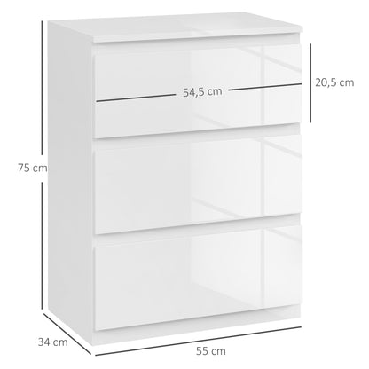Chest of Drawers with 3 Drawers Modern Bedroom Chest of Drawers with Anti-tip Design Dresser for Living Room Hallway 55x34x75 cm Bright White
