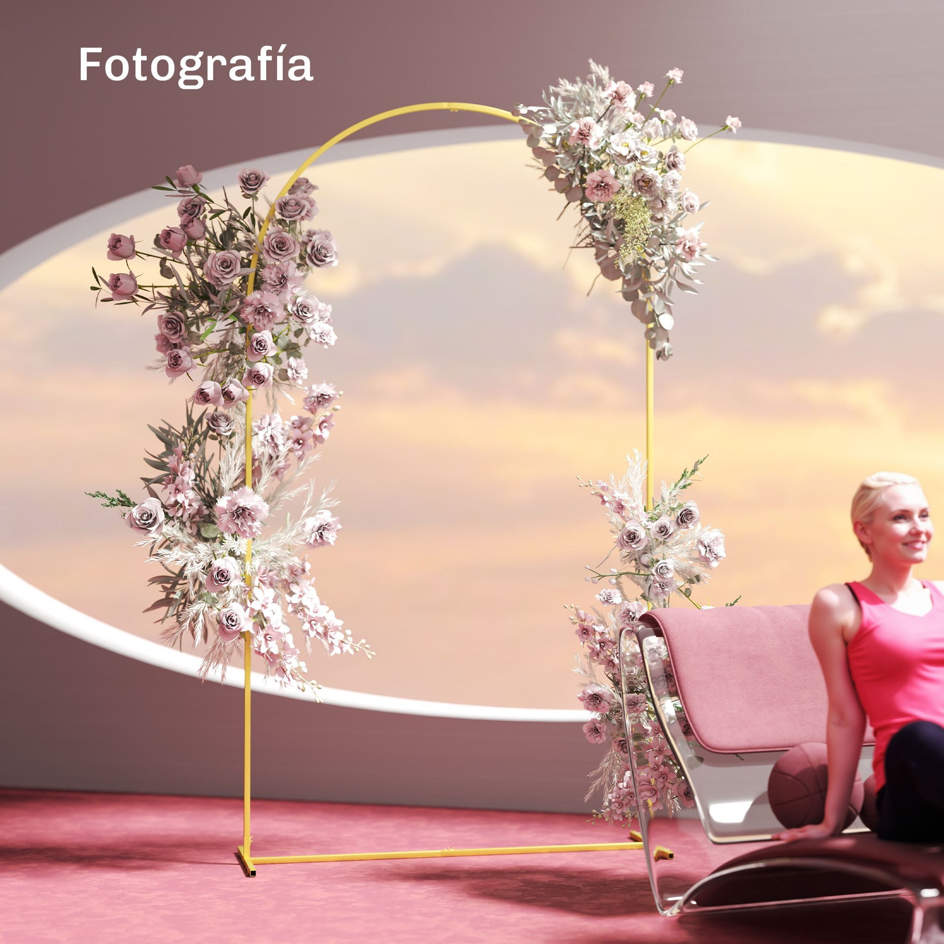 Metal Garden Arch for Roses Wedding Arch with Weather-Resistant Powder Coating for Climbing Plants Decoration Patio Terrace 120x40x220 cm Gold