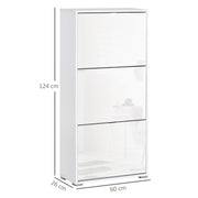 Shoe Storage Cabinet Shoe Rack 3 Drop-Down Doors 3 Compartments Wood 60L x 26W x 124H cm High Gloss White
