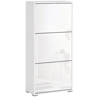 Shoe Storage Cabinet Shoe Rack 3 Drop-Down Doors 3 Compartments Wood 60L x 26W x 124H cm High Gloss White