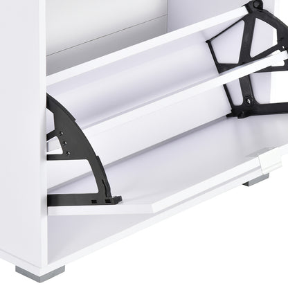 Shoe Storage Cabinet Shoe Rack 3 Drop-Down Doors 3 Compartments Wood 60L x 26W x 124H cm High Gloss White