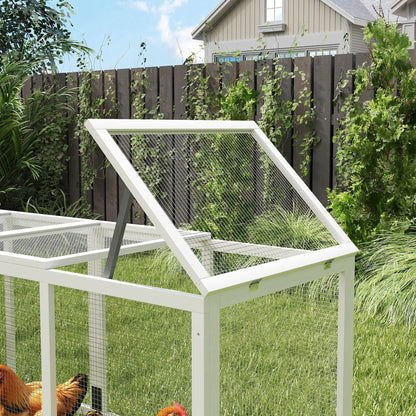 Outdoor Chicken Coop Wooden Chicken Coop Large Cage for 3-6 Hens with Nest Box Asphalt Roof Removable Tray and Ramp 297.5x68x118 cm Gray and White