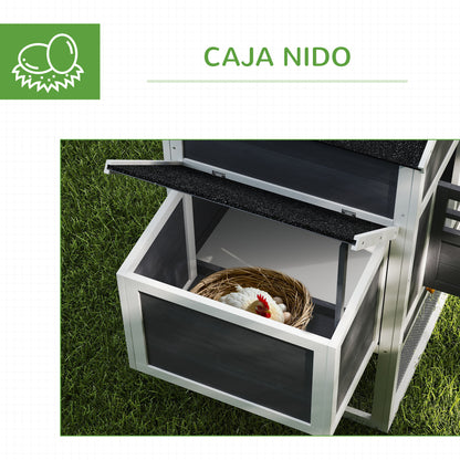 Outdoor Chicken Coop Wooden Chicken Coop Large Cage for 3-6 Hens with Nest Box Asphalt Roof Removable Tray and Ramp 297.5x68x118 cm Gray and White