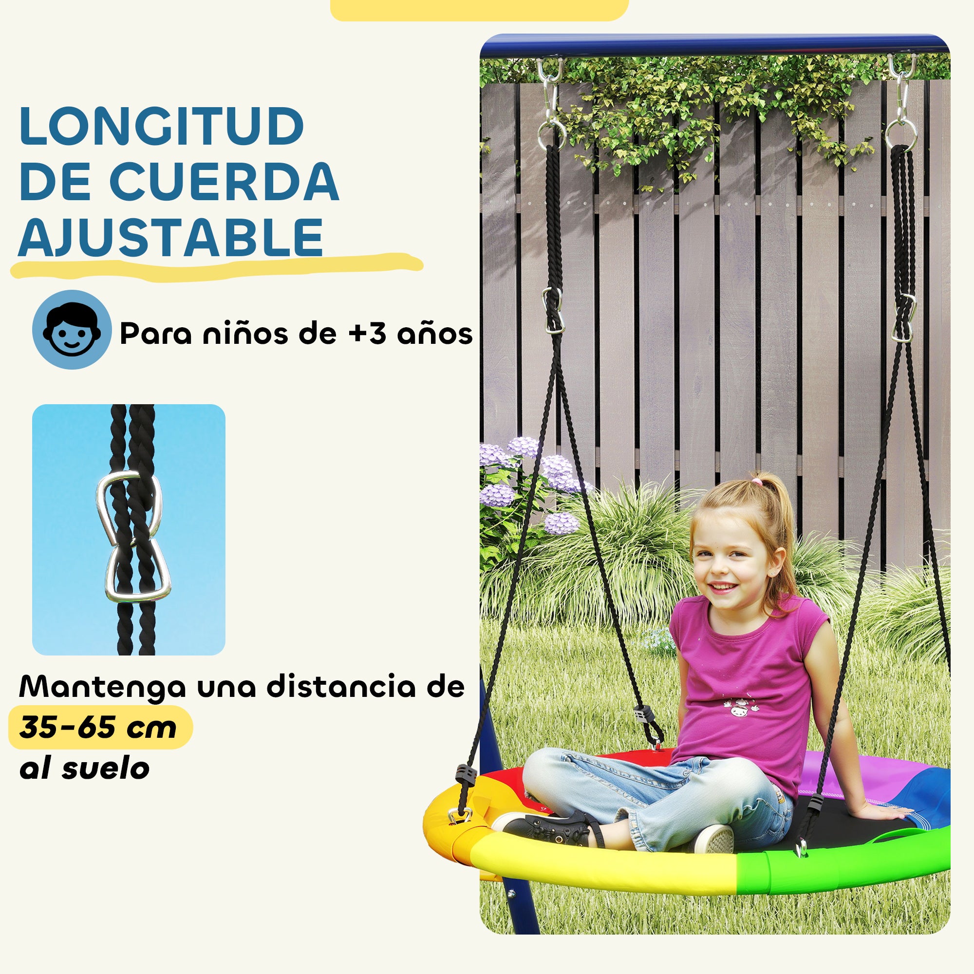 Children's Swings for +3 Years 6 in 1 Outdoor Garden Swings with Single Swing Nest Rope with Disc Climbing Net Ladder and Basketball Hoop Multicolor