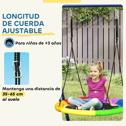 Children's Swings for +3 Years 6 in 1 Outdoor Garden Swings with Single Swing Nest Rope with Disc Climbing Net Ladder and Basketball Hoop Multicolor
