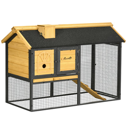 2-Tier Wooden Rabbit Hutch with Open Area Asphalt Roof Removable Tray Doors and Ramp Outdoor Rabbit Hutch 47.2"L x 21.9"W x 31.5"H Natural and Black