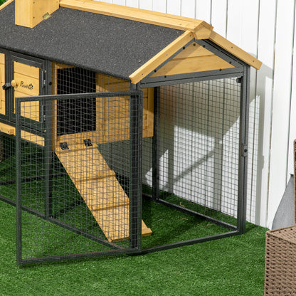2-Tier Wooden Rabbit Hutch with Open Area Asphalt Roof Removable Tray Doors and Ramp Outdoor Rabbit Hutch 47.2"L x 21.9"W x 31.5"H Natural and Black