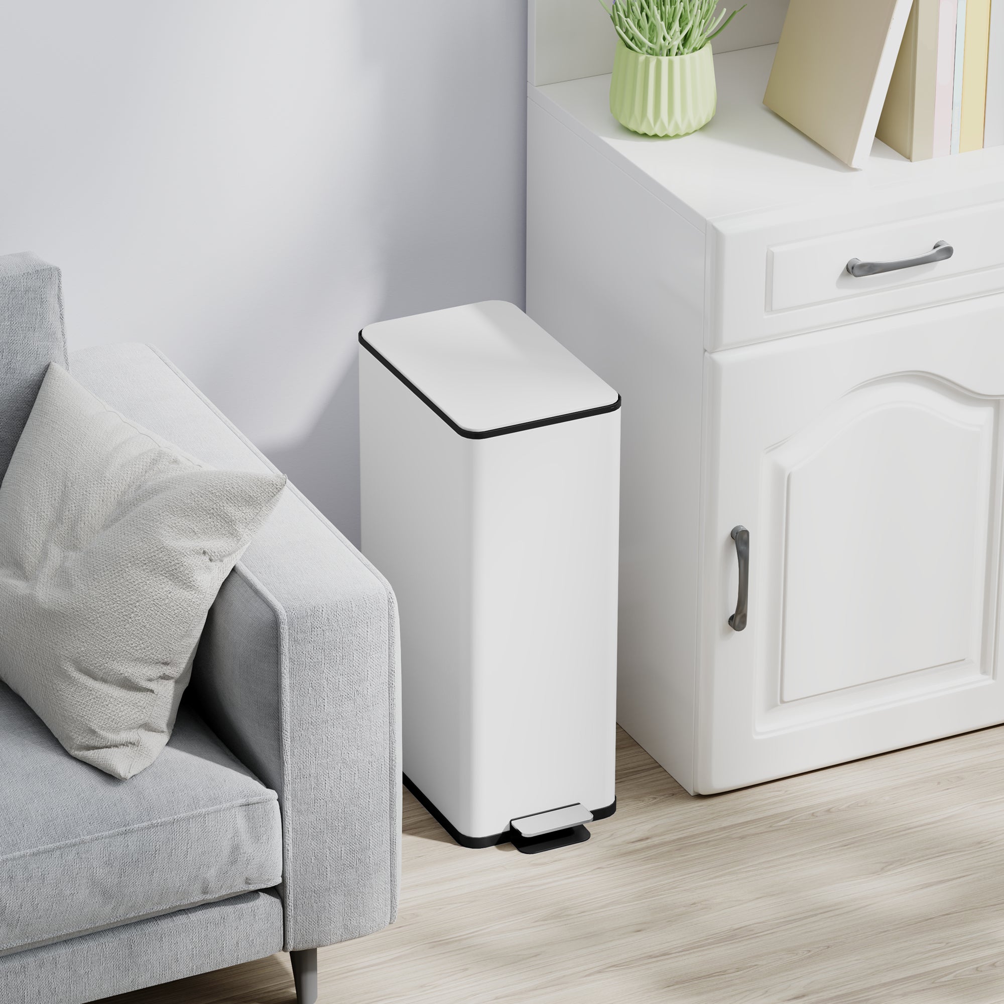 20 L (5.3 gal) Step Trash Can — Soft-Close Lid, Pedal & Removable Inner Bucket, Fingerprint-Resistant Stainless Steel, White