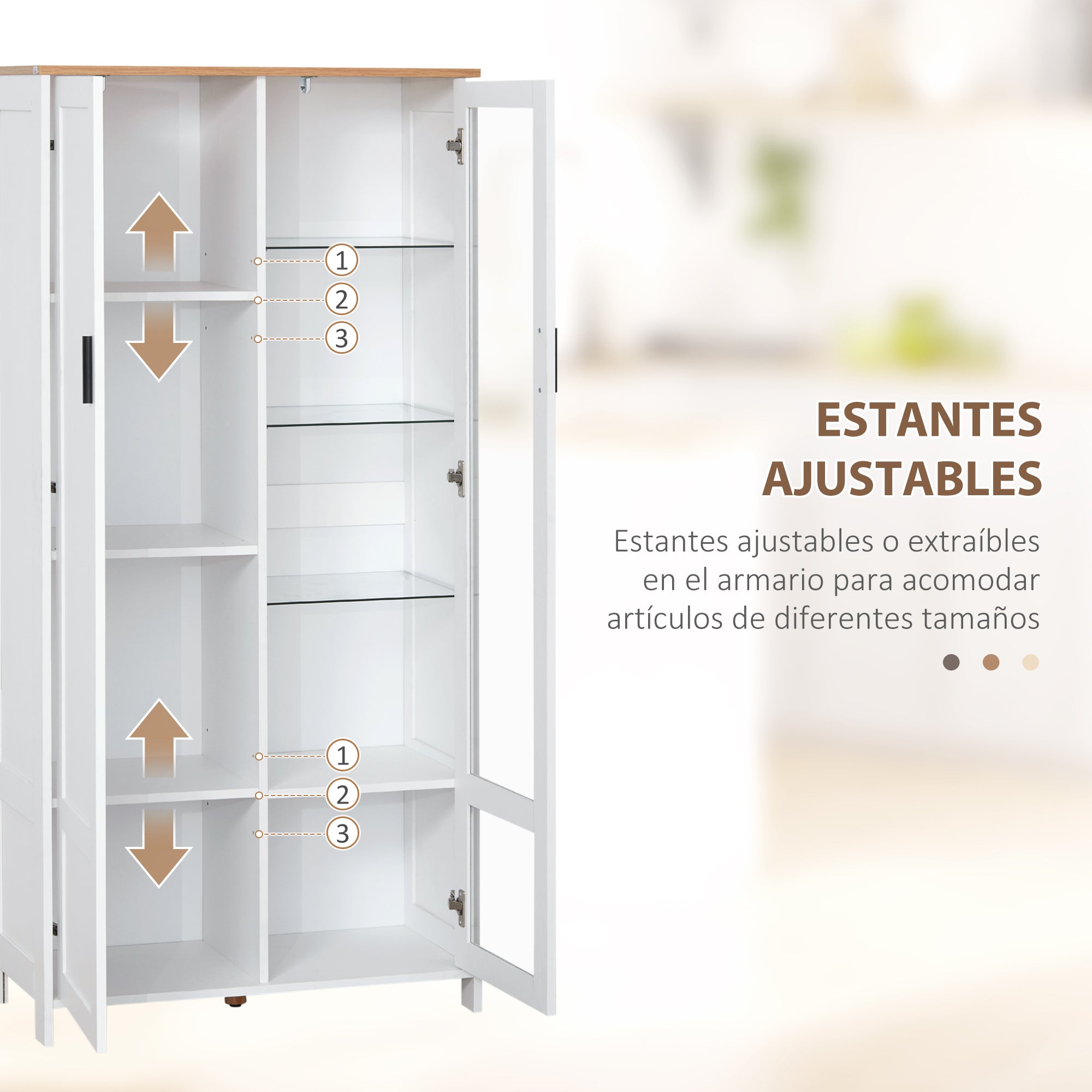 Kitchen Pantry Cabinet with Glass Door, Adjustable Shelves, and Elevated Legs for Dining Room 76x36x160 cm White