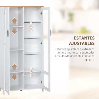 Kitchen Pantry Cabinet with Glass Door, Adjustable Shelves, and Elevated Legs for Dining Room 76x36x160 cm White