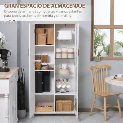 Kitchen Pantry Cabinet with Glass Door, Adjustable Shelves, and Elevated Legs for Dining Room 76x36x160 cm White