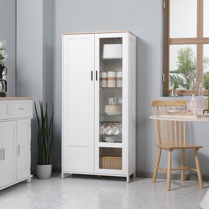 Kitchen Pantry Cabinet with Glass Door, Adjustable Shelves, and Elevated Legs for Dining Room 76x36x160 cm White