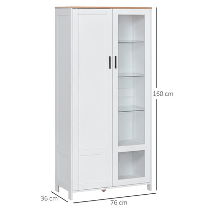 Kitchen Pantry Cabinet with Glass Door, Adjustable Shelves, and Elevated Legs for Dining Room 76x36x160 cm White