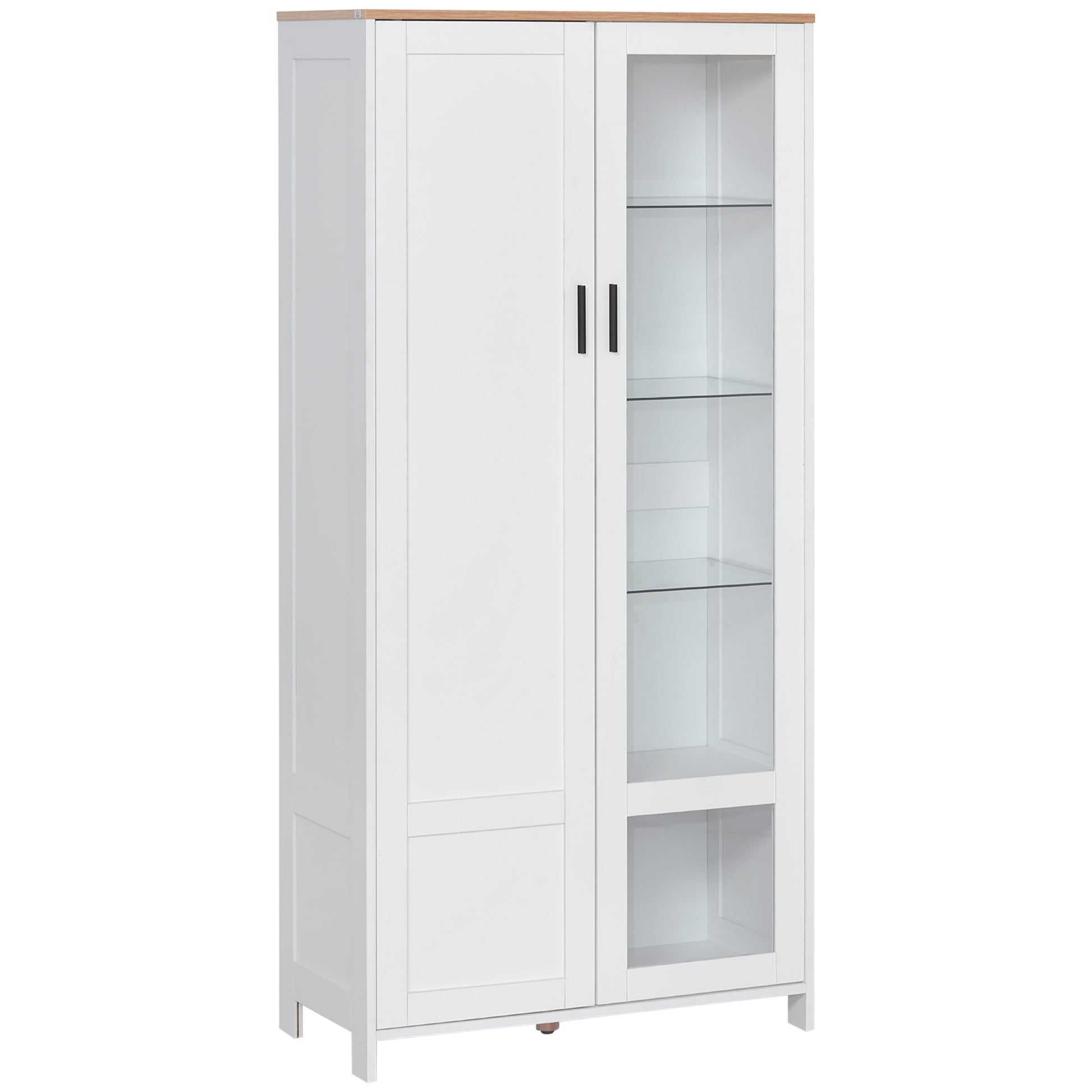 Kitchen Pantry Cabinet with Glass Door, Adjustable Shelves, and Elevated Legs for Dining Room 76x36x160 cm White