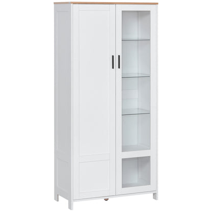Kitchen Pantry Cabinet with Glass Door, Adjustable Shelves, and Elevated Legs for Dining Room 76x36x160 cm White
