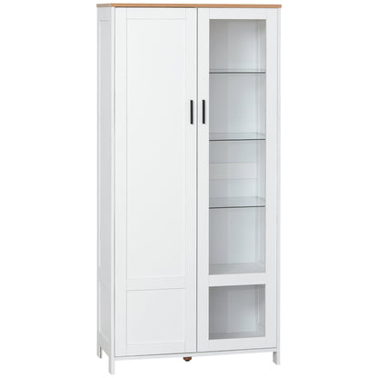 Kitchen Pantry Cabinet with Glass Door, Adjustable Shelves, and Elevated Legs for Dining Room 76x36x160 cm White