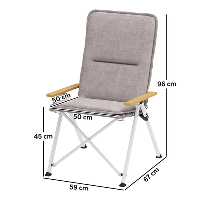 2 Folding Aluminum Camping Chairs Portable Garden Chairs with Adjustable High Backrest Wooden Armrests and Carry Bag for Outdoor 59x67x96 cm Light Gray