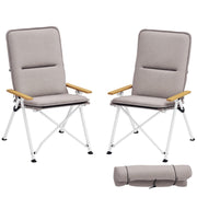 2 Folding Aluminum Camping Chairs Portable Garden Chairs with Adjustable High Backrest Wooden Armrests and Carry Bag for Outdoor 59x67x96 cm Light Gray