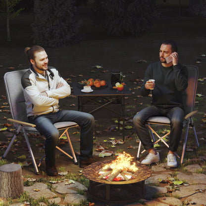 2 Folding Aluminum Camping Chairs Portable Garden Chairs with Adjustable High Backrest Wooden Armrests and Carry Bag for Outdoor 59x67x96 cm Light Gray