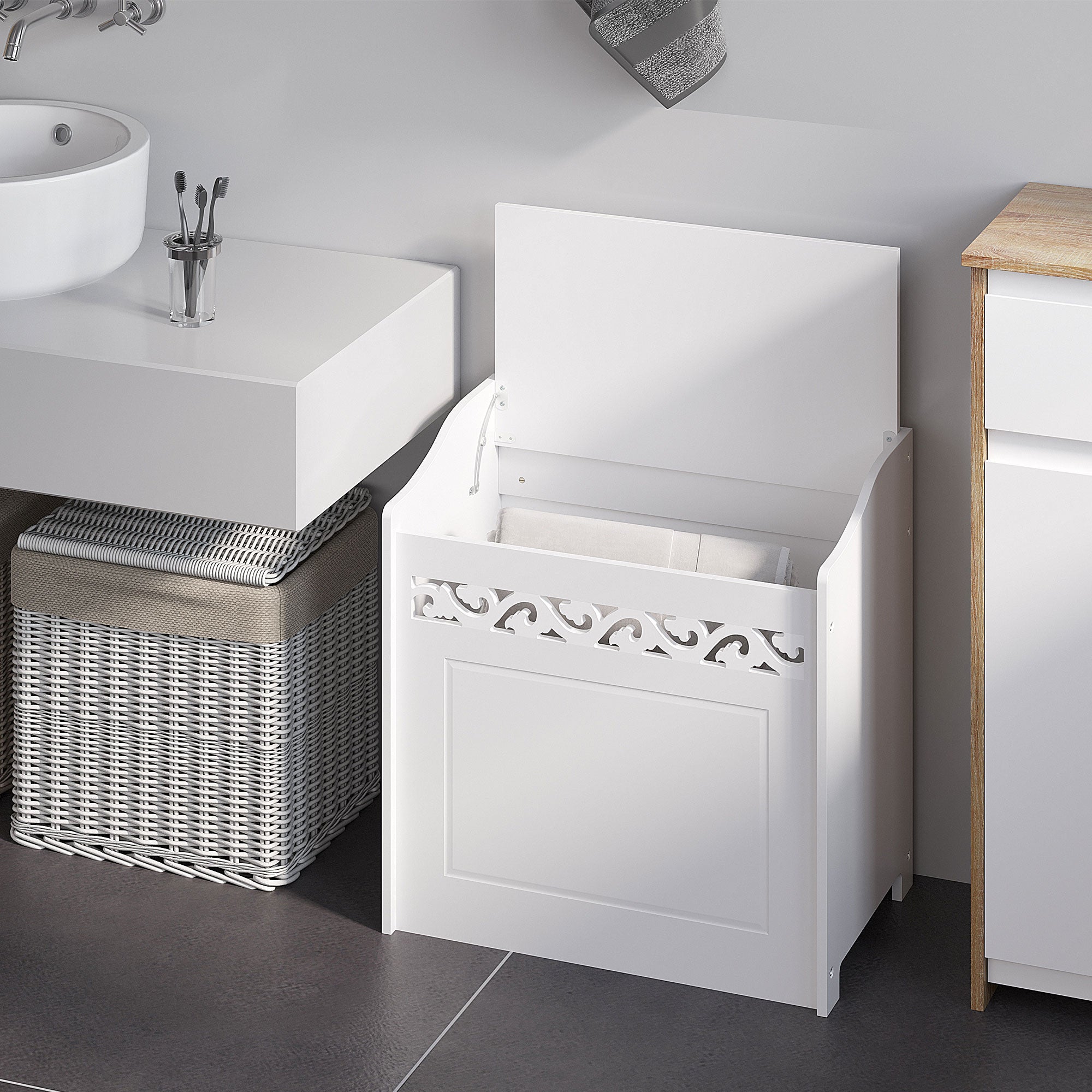 Bathroom Wooden Cabinet, Storage Cabinet for Bedroom, Living Room, 55L x 34W x 58H cm, White