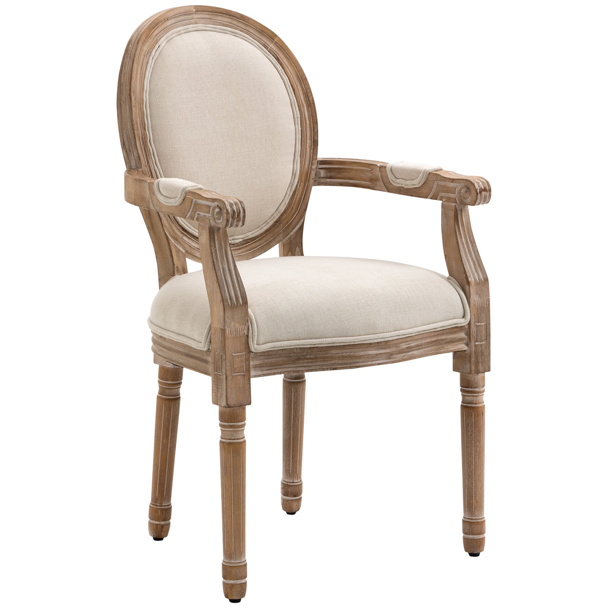 Dining Chair Kitchen Chair with Linen Look, Dining Chair, Armchair with Backrest, Wooden Legs, Upholstered Chair up to 150 kg Load Capacity, for Living Room, Kitchen, Cream
