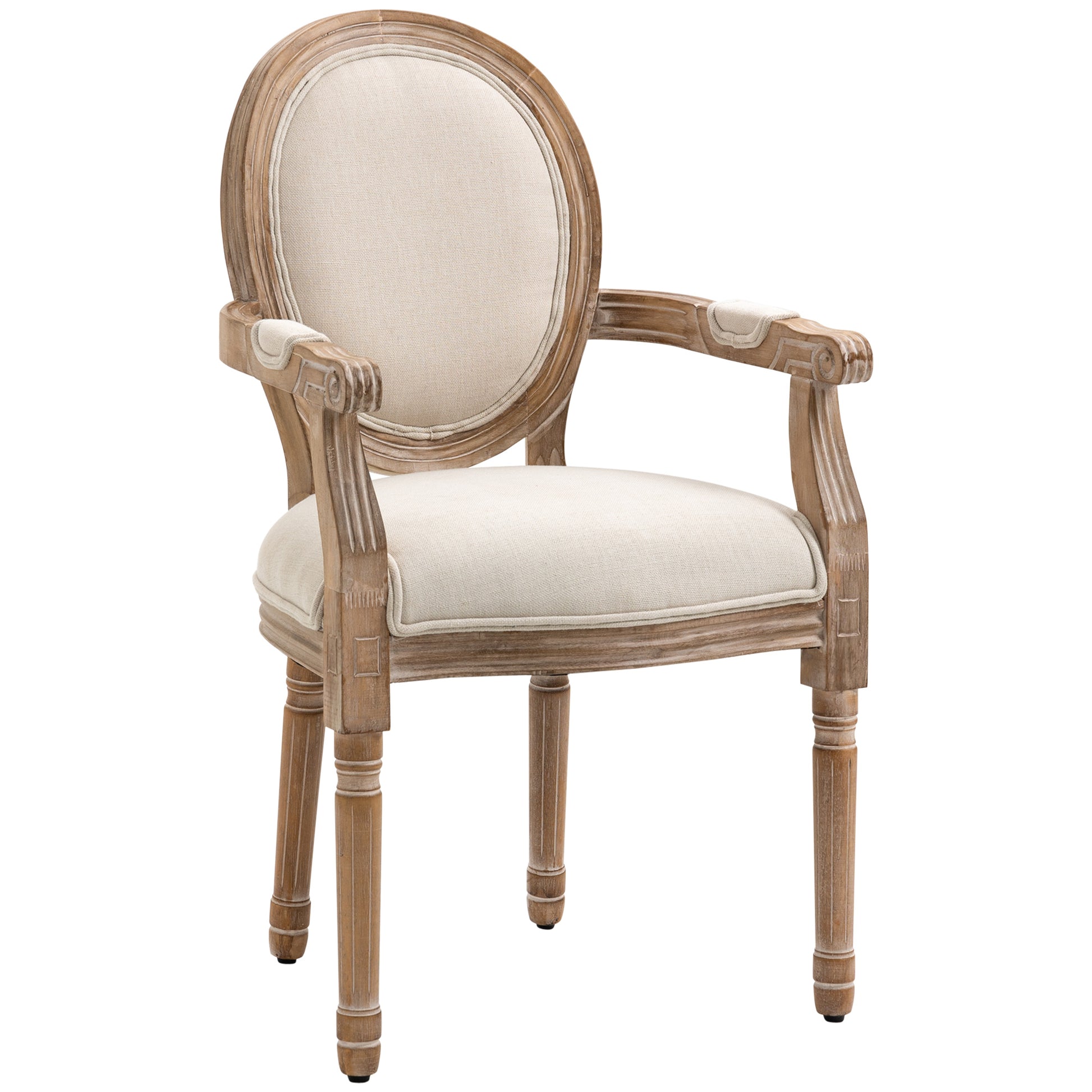 Dining Chair Kitchen Chair with Linen Look, Dining Chair, Armchair with Backrest, Wooden Legs, Upholstered Chair up to 150 kg Load Capacity, for Living Room, Kitchen, Cream
