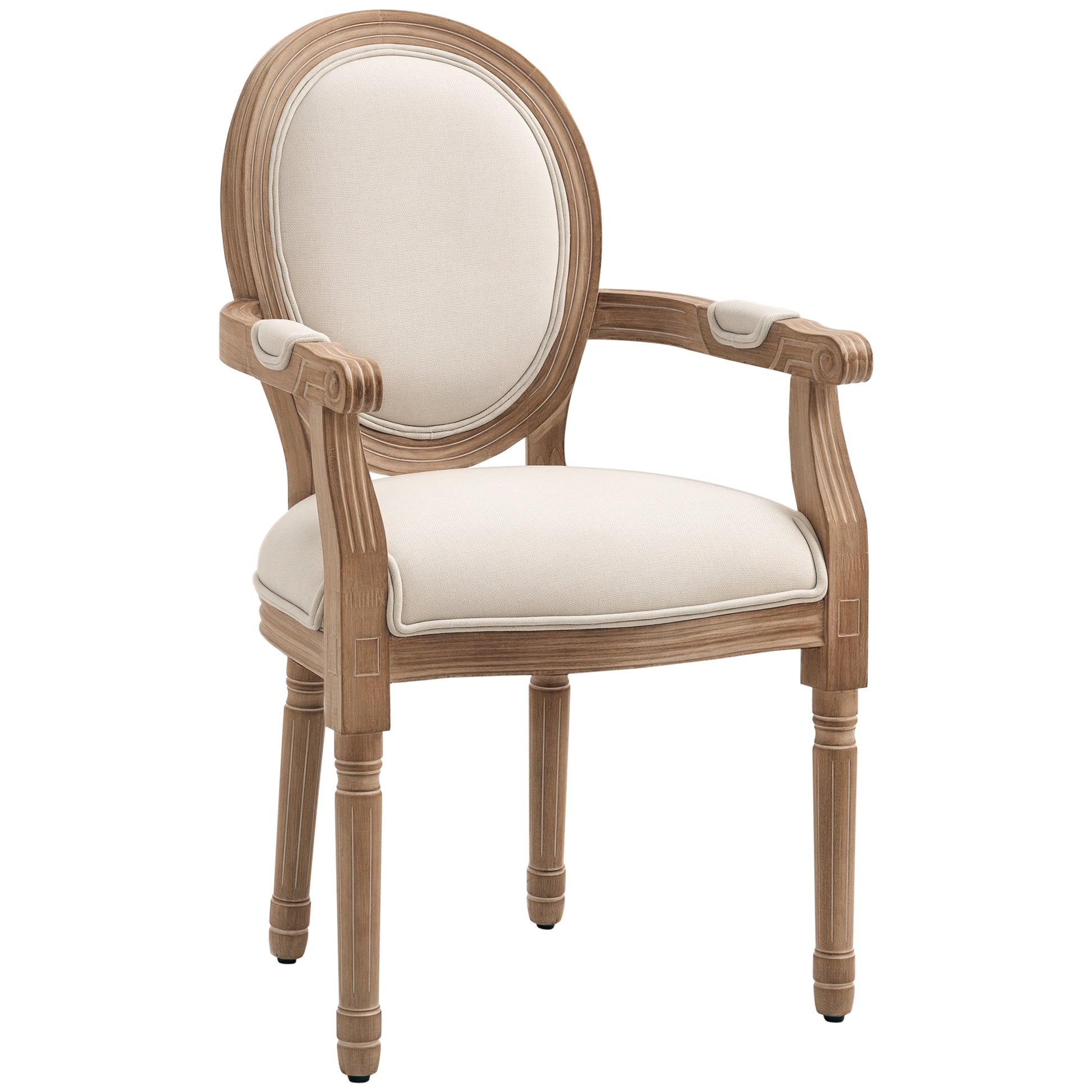 Dining Chair Kitchen Chair with Linen Look, Dining Chair, Armchair with Backrest, Wooden Legs, Upholstered Chair up to 150 kg Load Capacity, for Living Room, Kitchen, Cream