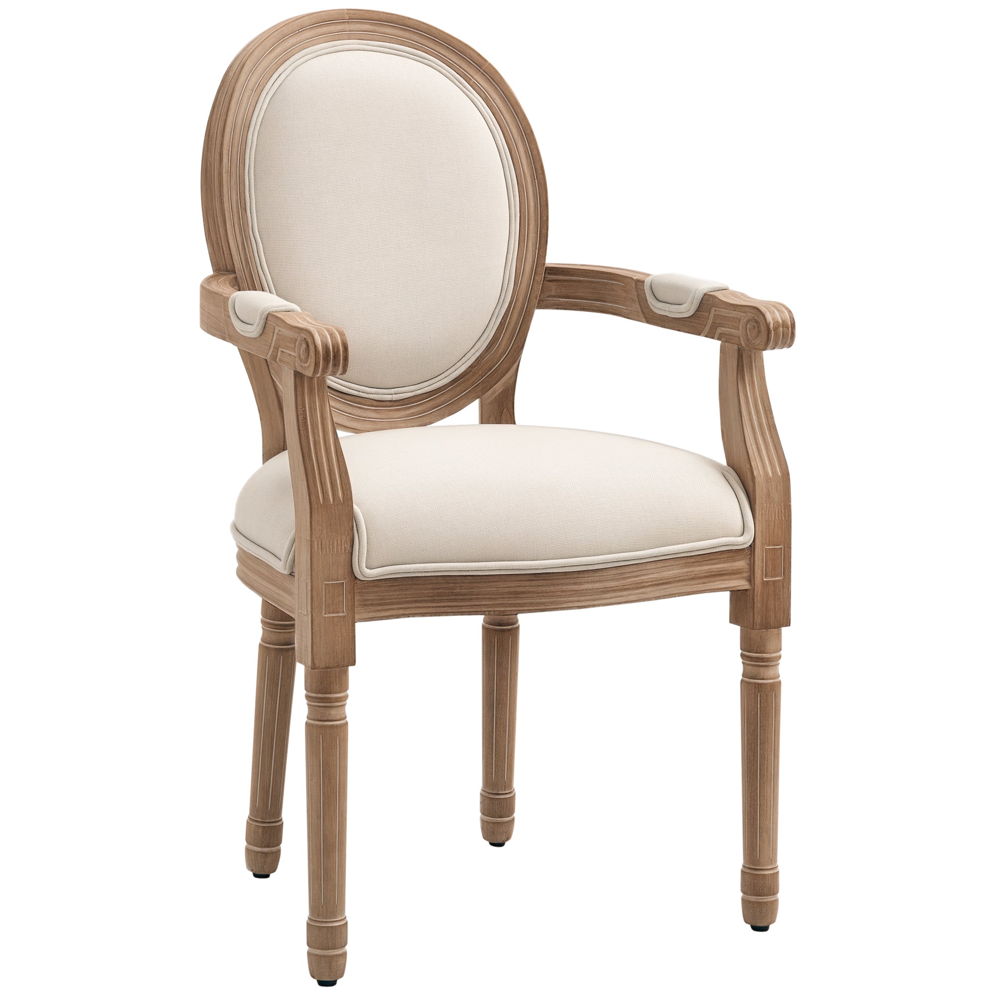 Dining Chair Kitchen Chair with Linen Look, Dining Chair, Armchair with Backrest, Wooden Legs, Upholstered Chair up to 150 kg Load Capacity, for Living Room, Kitchen, Cream