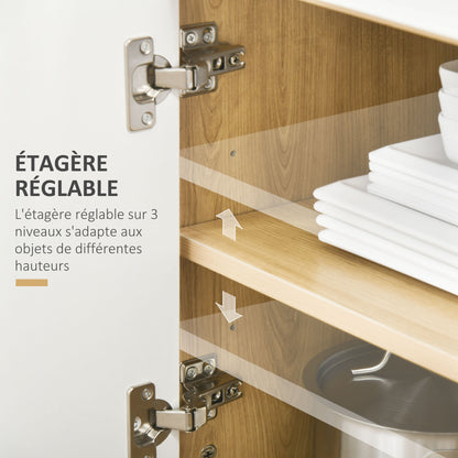 Scandinavian style kitchen cart for microwave with cupboard, drawer, adjustable shelf - 58 x 40 x 118 cm - natural and white