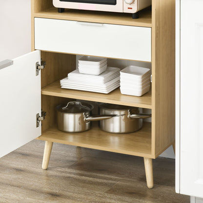 Scandinavian style kitchen cart for microwave with cupboard, drawer, adjustable shelf - 58 x 40 x 118 cm - natural and white