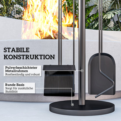 5-Piece Fireplace Tool Set Fireplace Accessories with Shovel, Broom, Tongs, Poker, and Stand, Fireplace Tool Set, Metal, Black
