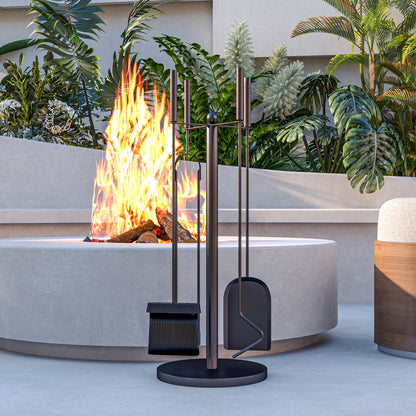 5-Piece Fireplace Tool Set Fireplace Accessories with Shovel, Broom, Tongs, Poker, and Stand, Fireplace Tool Set, Metal, Black