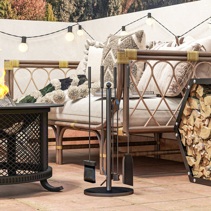 5-Piece Fireplace Tool Set Fireplace Accessories with Shovel, Broom, Tongs, Poker, and Stand, Fireplace Tool Set, Metal, Black