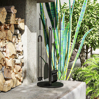 5-Piece Fireplace Tool Set Fireplace Accessories with Shovel, Broom, Tongs, Poker, and Stand, Fireplace Tool Set, Metal, Black