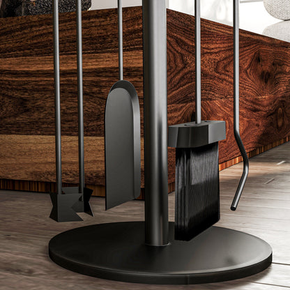 5-Piece Fireplace Tool Set Fireplace Accessories with Shovel, Broom, Tongs, Poker, and Stand, Fireplace Tool Set, Metal, Black