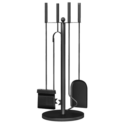 5-Piece Fireplace Tool Set Fireplace Accessories with Shovel, Broom, Tongs, Poker, and Stand, Fireplace Tool Set, Metal, Black