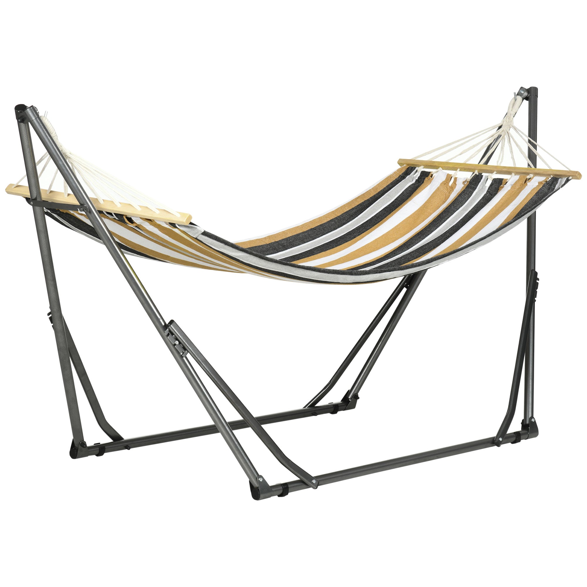 Folding Garden Hammock Clothesline Stand with Curved Metal Epoxy Stand 1 Seater max Load 120 kg dim. 270L x 100W x 94H cm