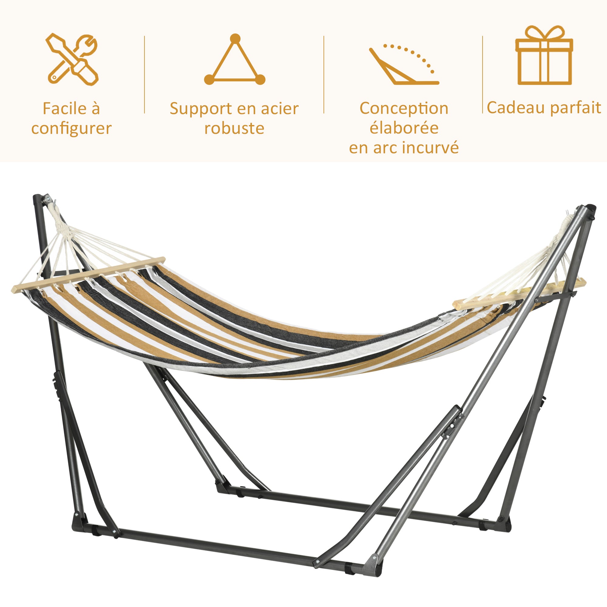 Folding Garden Hammock Clothesline Stand with Curved Metal Epoxy Stand 1 Seater max Load 120 kg dim. 270L x 100W x 94H cm