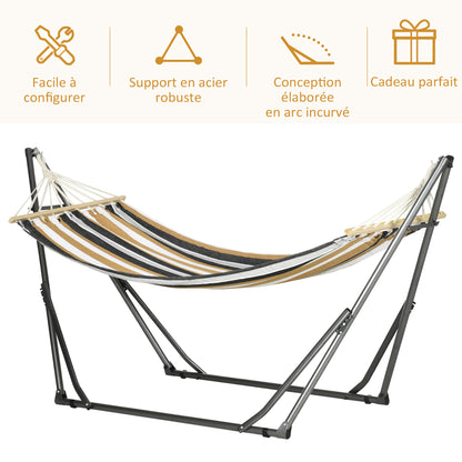 Folding Garden Hammock Clothesline Stand with Curved Metal Epoxy Stand 1 Seater max Load 120 kg dim. 270L x 100W x 94H cm