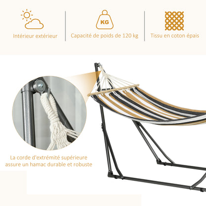 Folding Garden Hammock Clothesline Stand with Curved Metal Epoxy Stand 1 Seater max Load 120 kg dim. 270L x 100W x 94H cm
