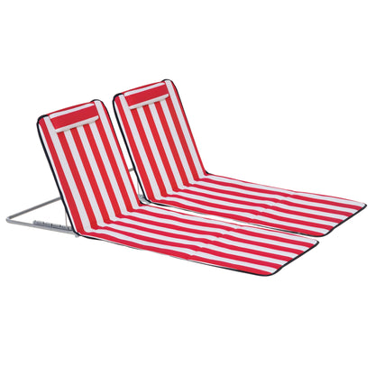 Set of 2 Adjustable Backrest Beach Loungers with 5 Positions, Headrest and Travel Bag, Folding Beach Loungers in Steel and PE, 124x53x35-45 cm, Red and White
