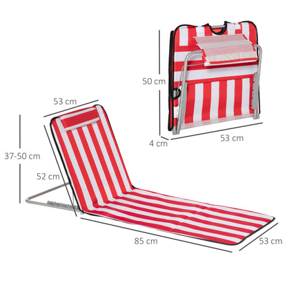 Set of 2 Adjustable Backrest Beach Loungers with 5 Positions, Headrest and Travel Bag, Folding Beach Loungers in Steel and PE, 124x53x35-45 cm, Red and White
