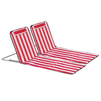 Set of 2 Adjustable Backrest Beach Loungers with 5 Positions, Headrest and Travel Bag, Folding Beach Loungers in Steel and PE, 124x53x35-45 cm, Red and White