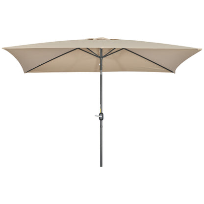 Aluminum Umbrella 200x300x253 cm Rectangular Garden Parasol with Crank and Detachable Pole for Terrace Pool Patio Outdoor Khaki