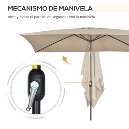 Aluminum Umbrella 200x300x253 cm Rectangular Garden Parasol with Crank and Detachable Pole for Terrace Pool Patio Outdoor Khaki