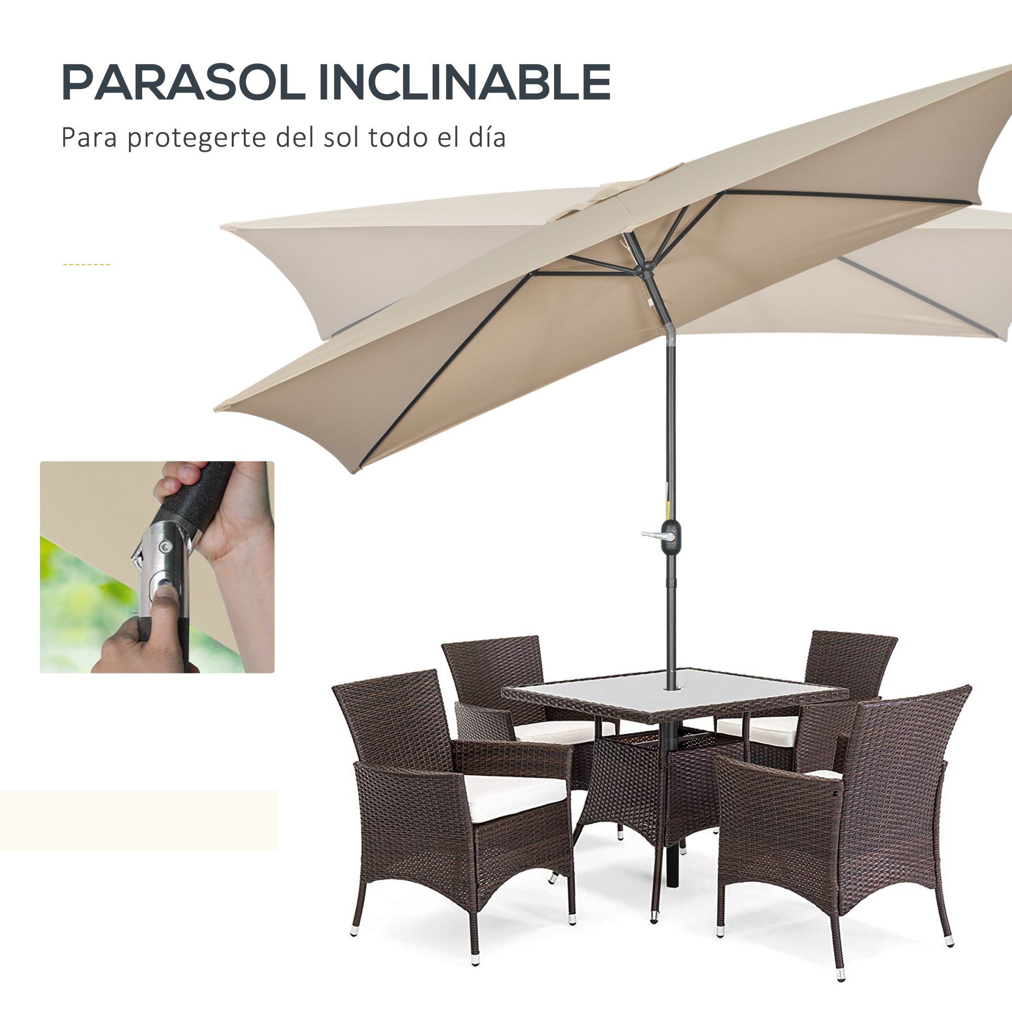 Aluminum Umbrella 200x300x253 cm Rectangular Garden Parasol with Crank and Detachable Pole for Terrace Pool Patio Outdoor Khaki