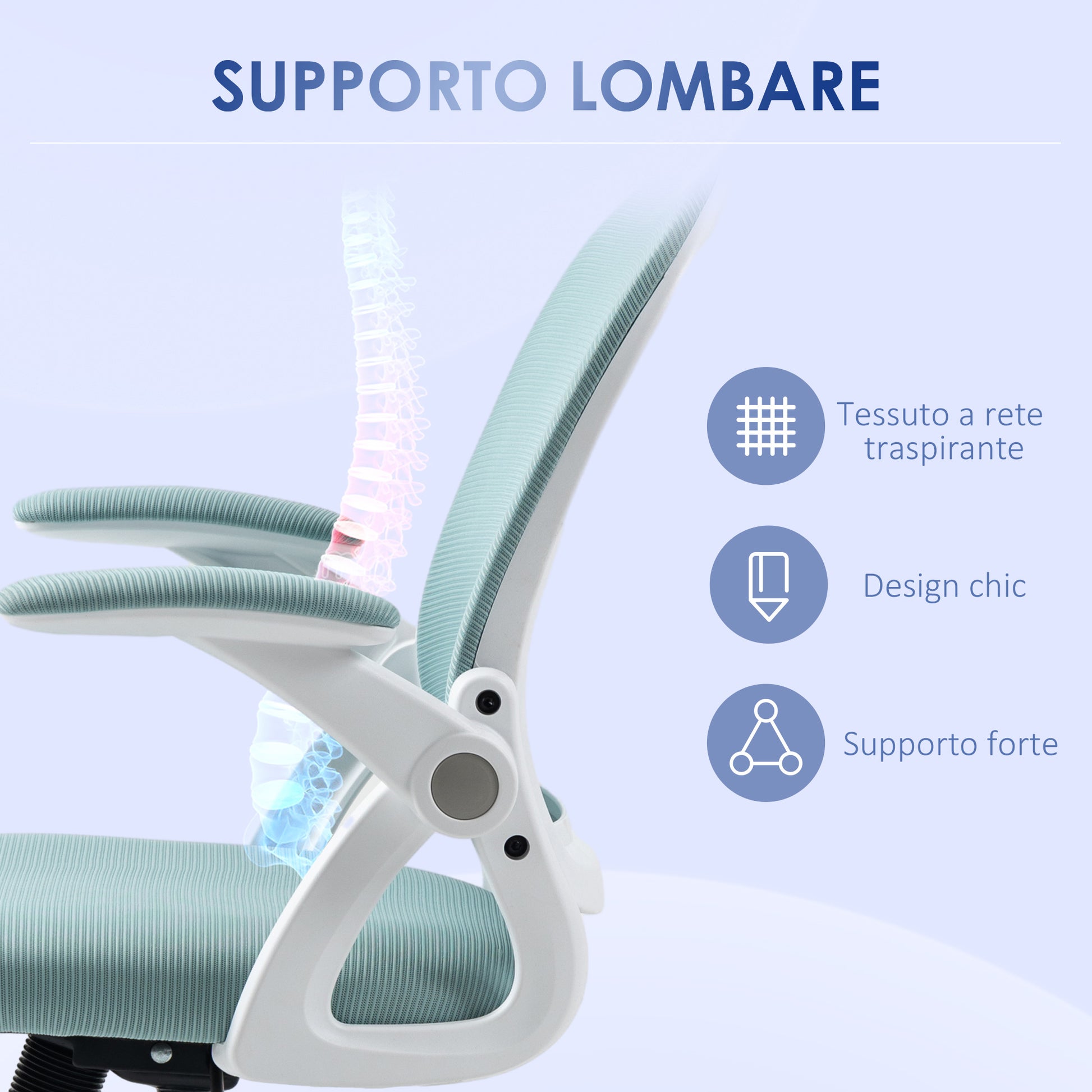 Ergonomic Office Chair with Mesh Backrest and Padded Seat, Adjustable Height, 65.5x61.5x88-97.5cm, Blue